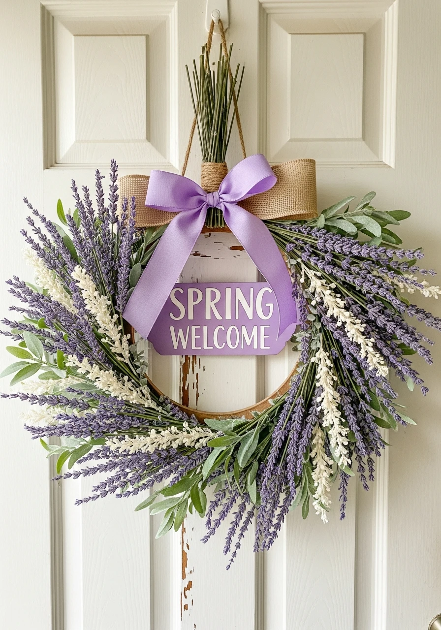 Lavender Spring Welcome - 50 Spring Door Hanger Ideas