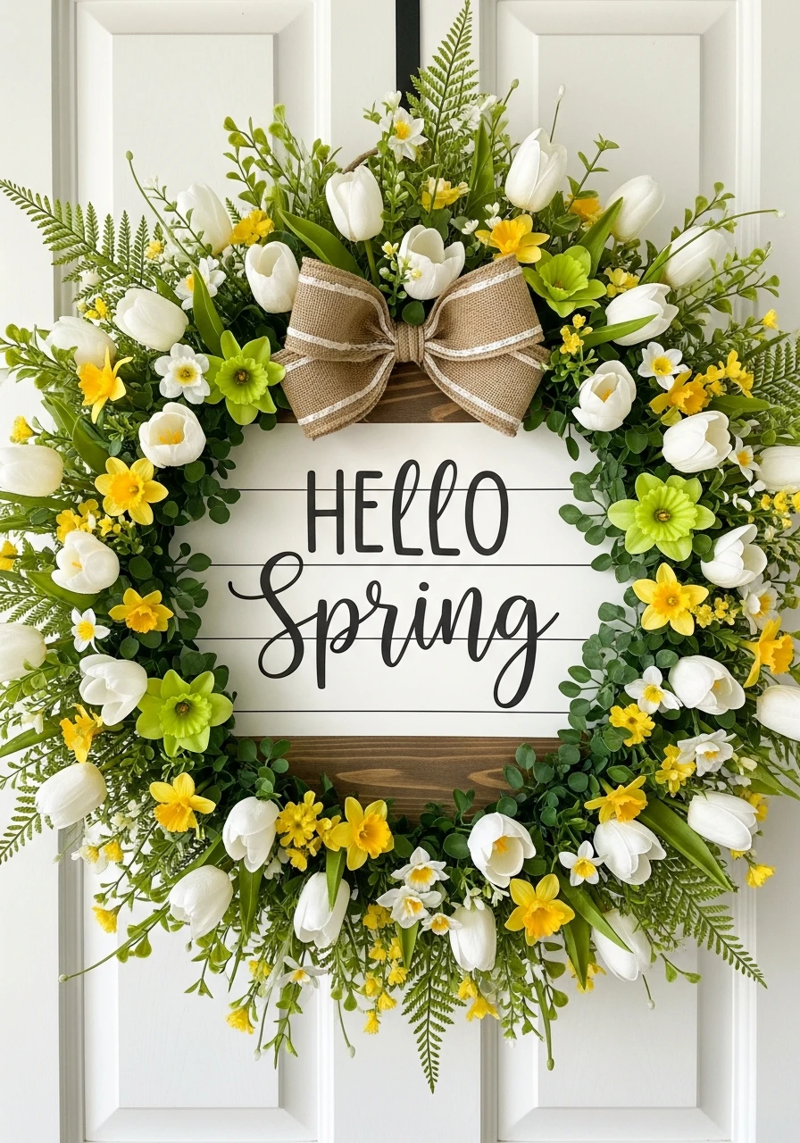 Floral Border Hello Sign - 50 Spring Door Hanger Ideas