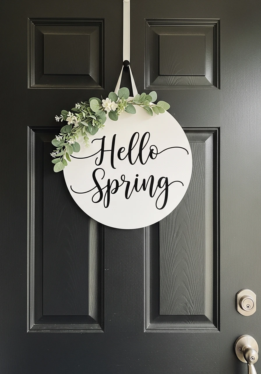 Script Hello Spring Sign - 50 Spring Door Hanger Ideas