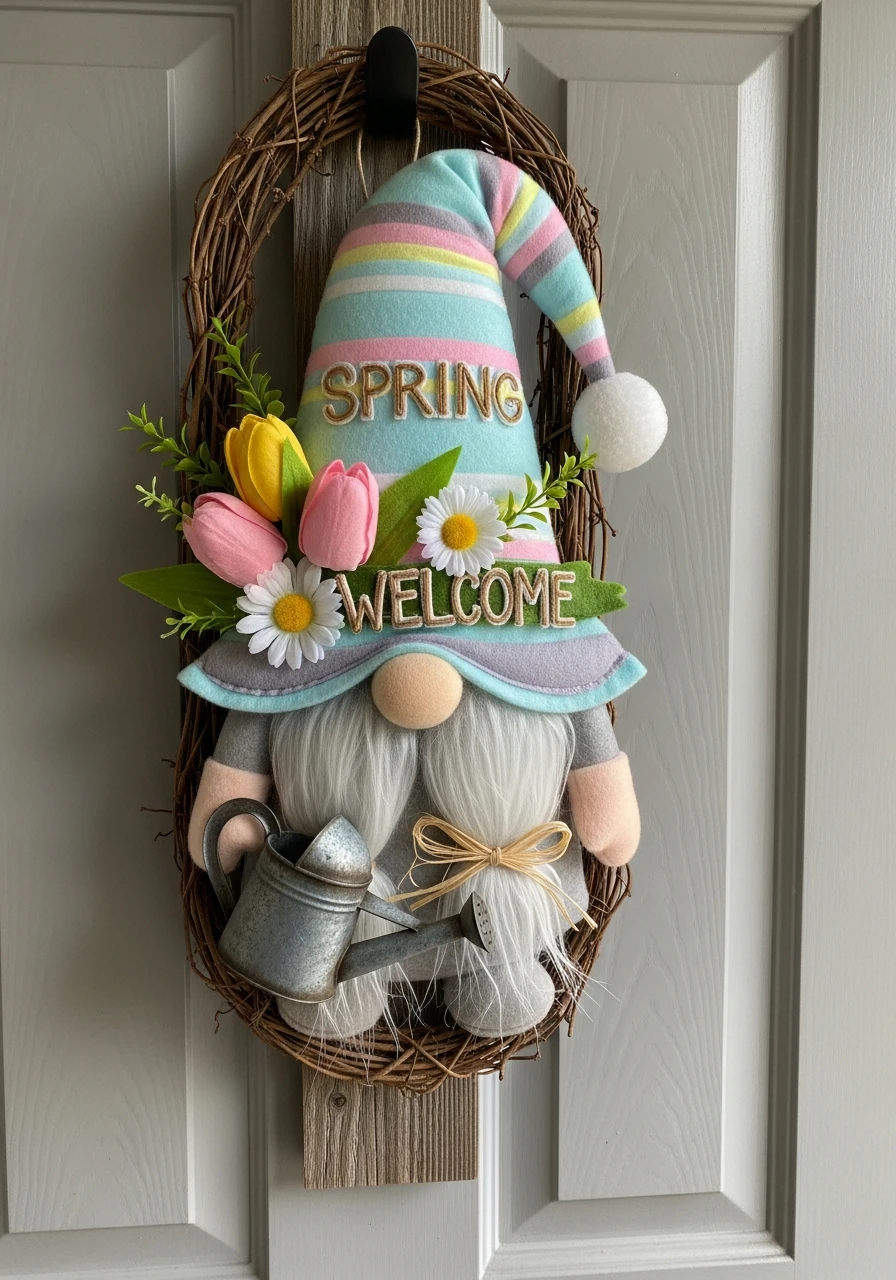 Spring Gnome Welcome Hanger - 50 Spring Door Hanger Ideas