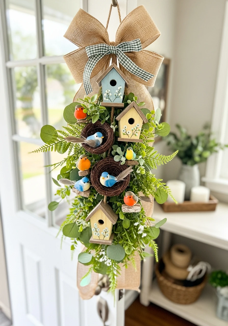 Birdhouse Spring Decor - 50 Spring Door Hanger Ideas