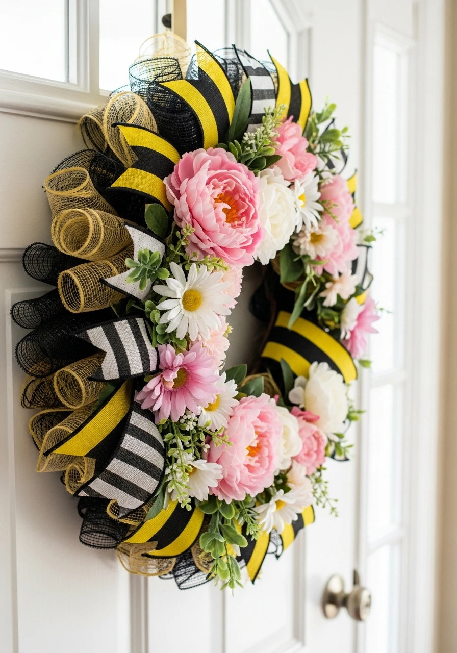 Bee Stripe Spring Sign - 50 Spring Door Hanger Ideas