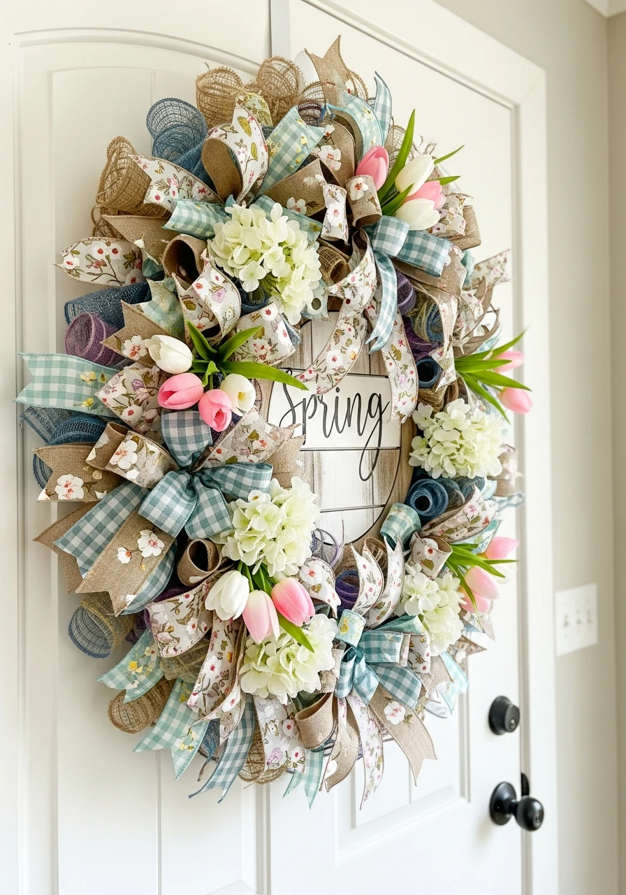 Floral Ribbon Spring Hanger - 50 Spring Door Hanger Ideas
