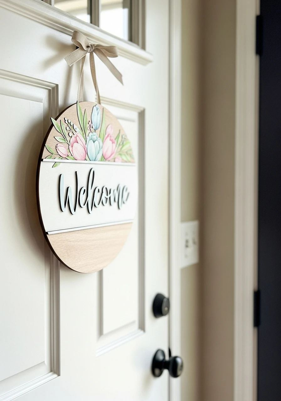 Watercolor Flower Welcome - 50 Spring Door Hanger Ideas