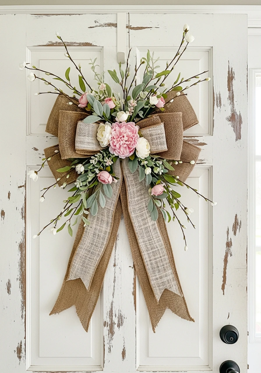 Burlap Spring Door Hanger - 50 Spring Door Hanger Ideas