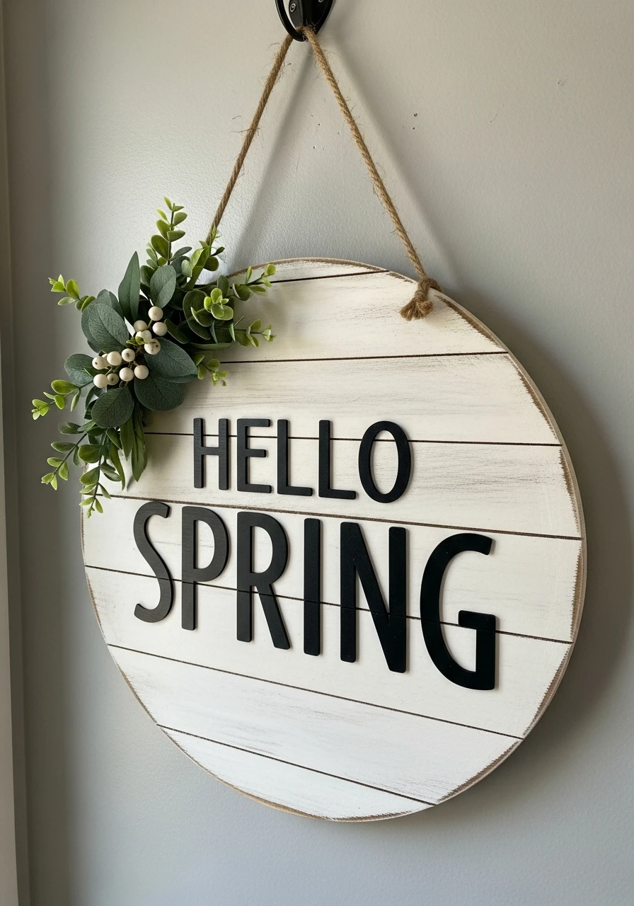 Shiplap Hello Spring Sign - 50 Spring Door Hanger Ideas