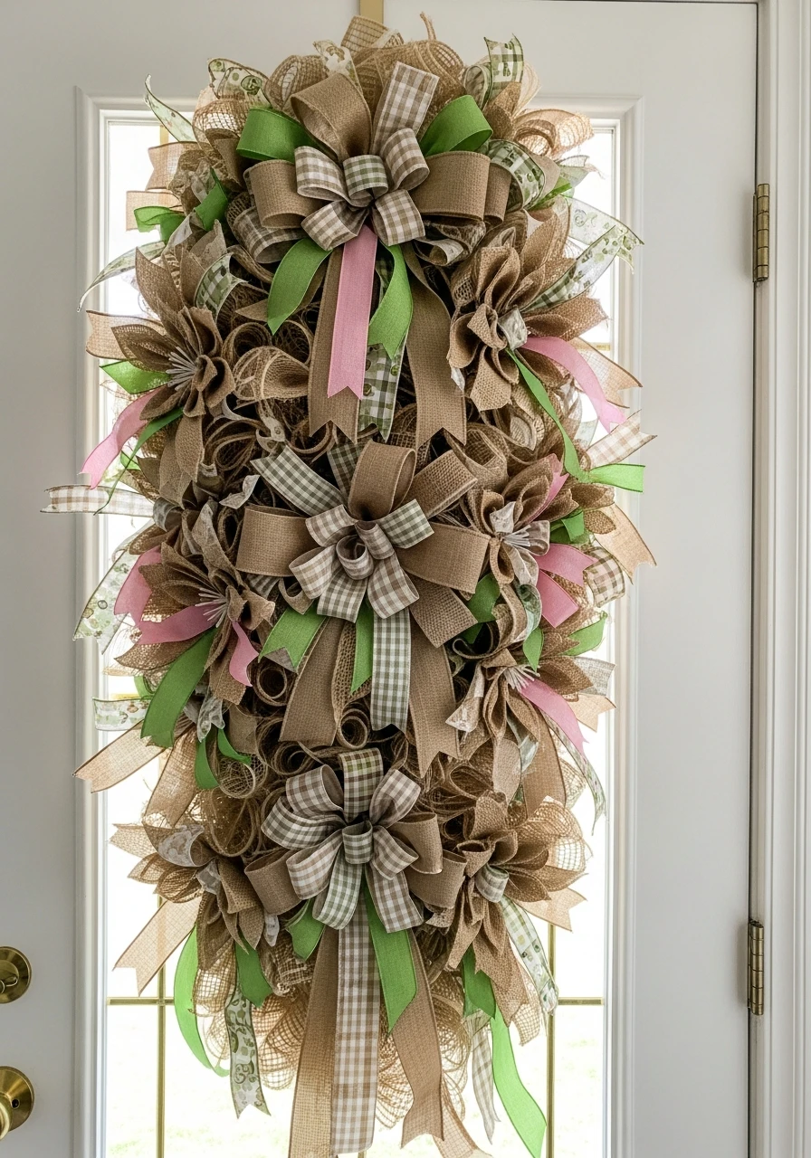 Ribbon and Burlap Floral Decor - 50 Spring Door Hanger Ideas