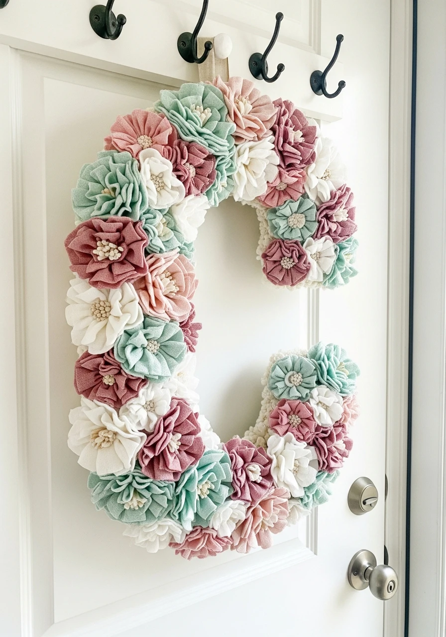 Fabric Flower Spring Hanger - 50 Spring Door Hanger Ideas