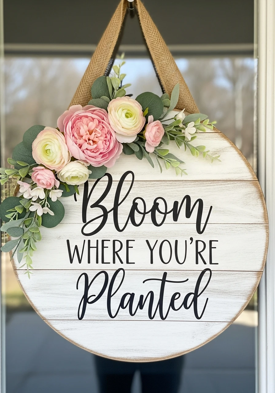 Bloom Where You're Planted Sign - 50 Spring Door Hanger Ideas