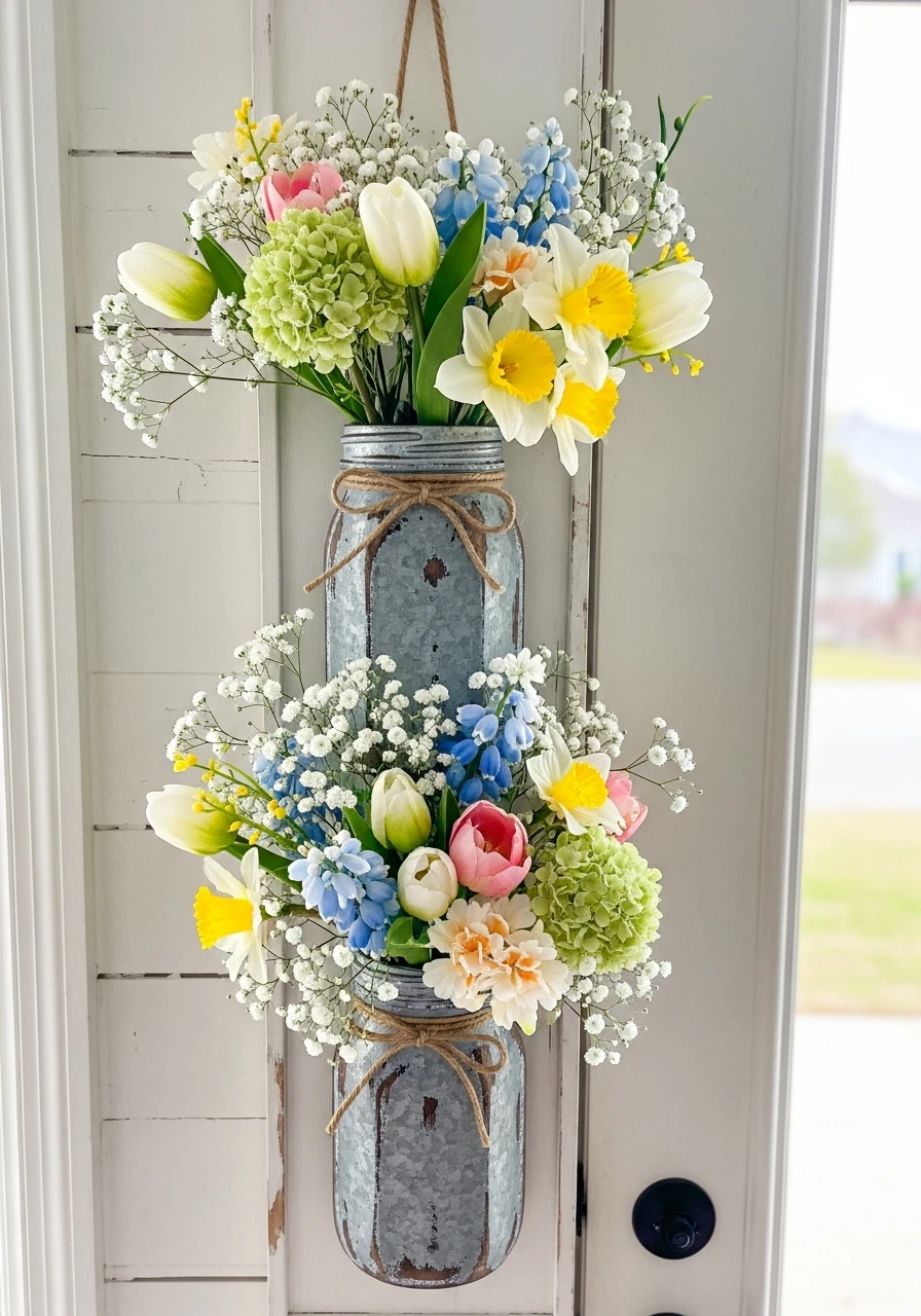 Mason Jar Floral Hanger - 50 Spring Door Hanger Ideas