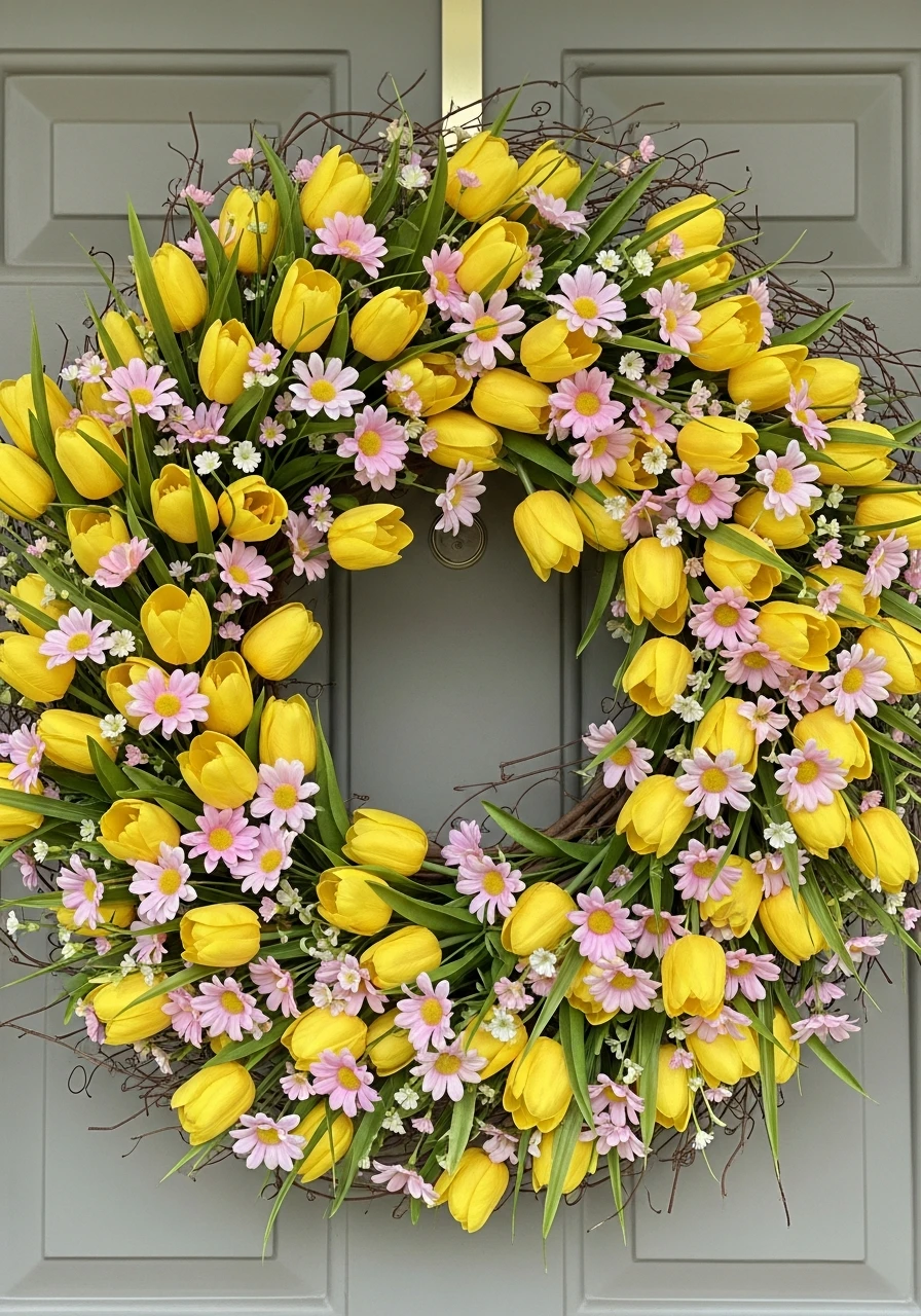 Classic Floral Wreath - 50 Spring Front Door Decor Ideas