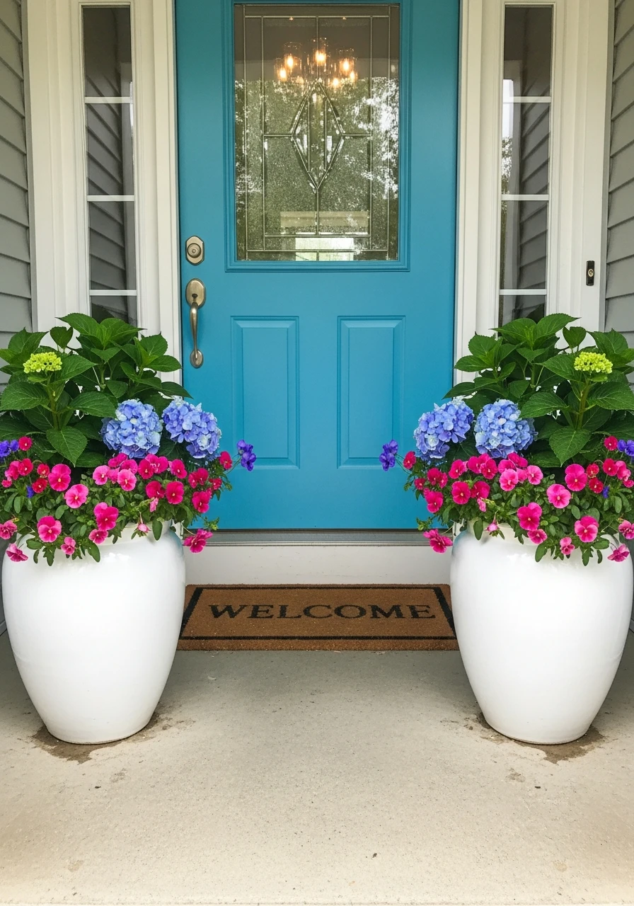 Matching Flower Pots - 50 Spring Front Door Decor Ideas