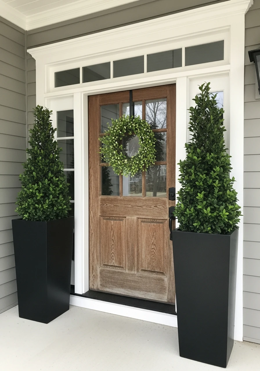 Tall Planters for Height - 50 Spring Front Door Decor Ideas