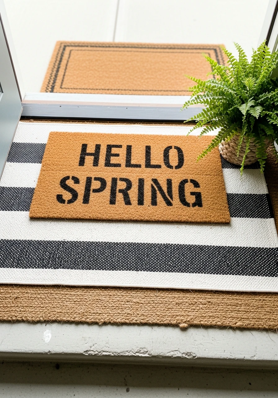 Stylish Layered Doormats - 50 Spring Front Door Decor Ideas