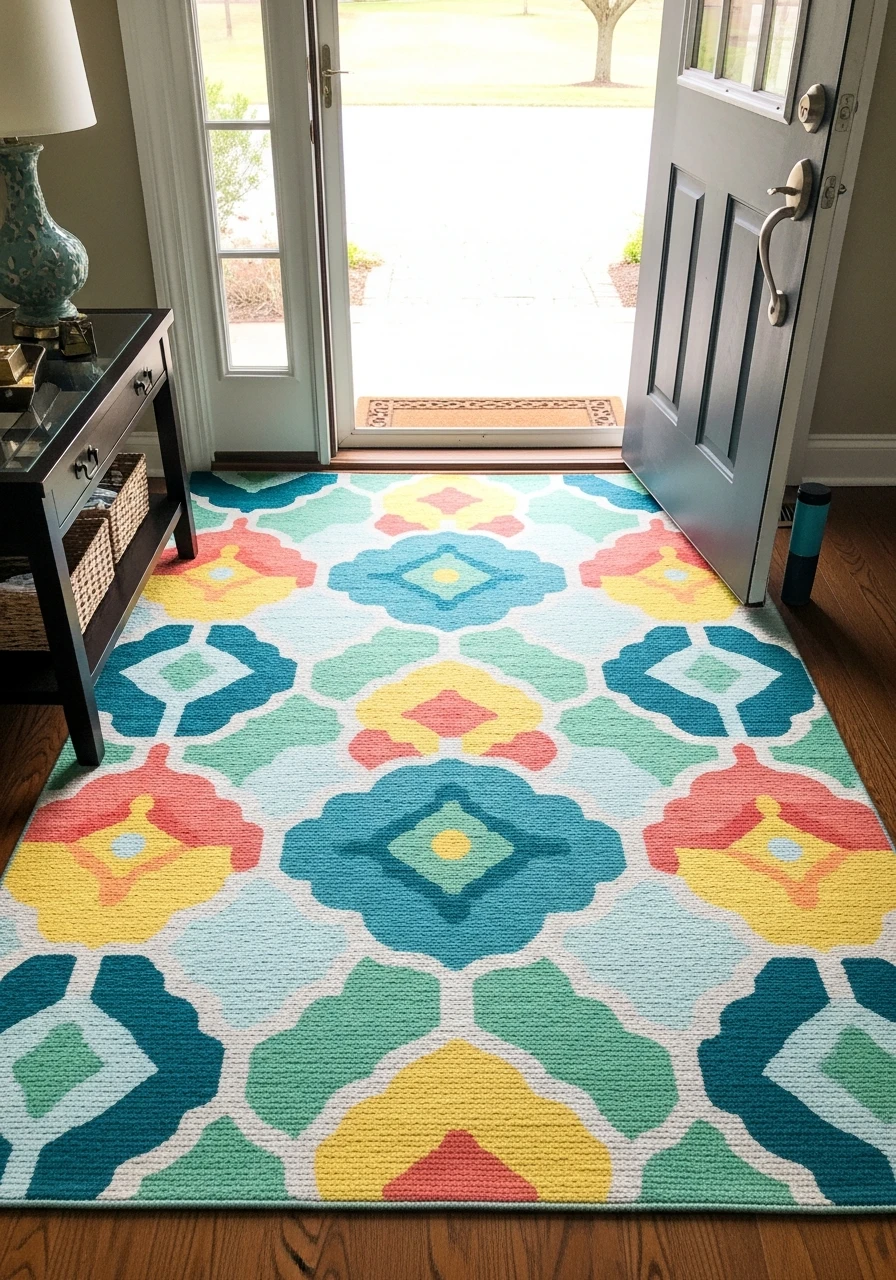 Colorful Outdoor Rug - 50 Spring Front Door Decor Ideas
