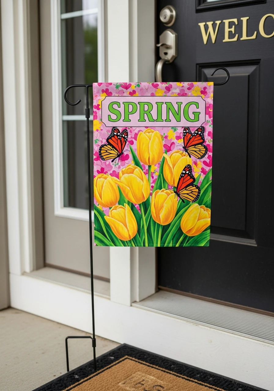 Seasonal Garden Flag - 50 Spring Front Door Decor Ideas
