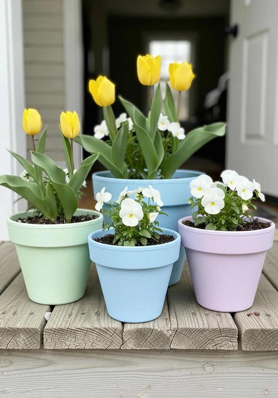 Pastel Painted Pots - 50 Spring Front Door Decor Ideas