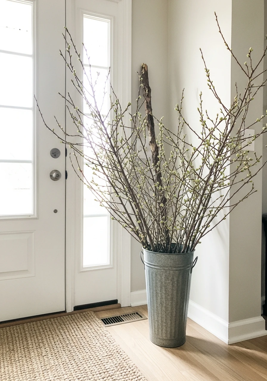Budding Branch Display - 50 Spring Front Door Decor Ideas
