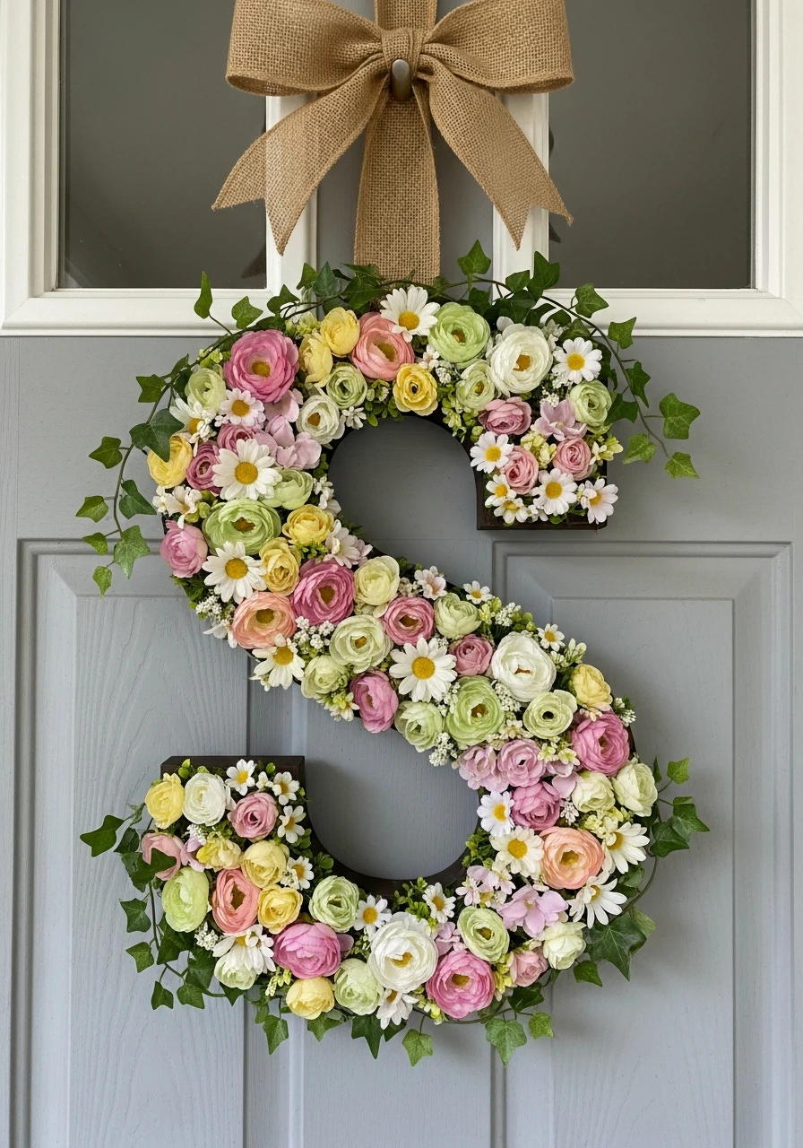 Floral Initial Art - 50 Spring Front Door Decor Ideas