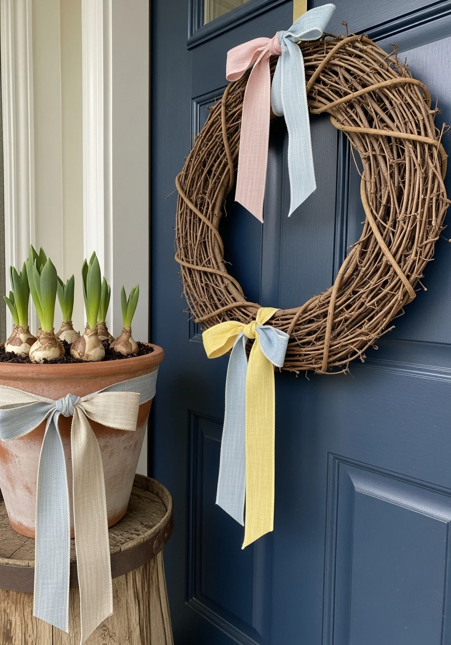 Pastel Ribbon Details - 50 Spring Front Door Decor Ideas