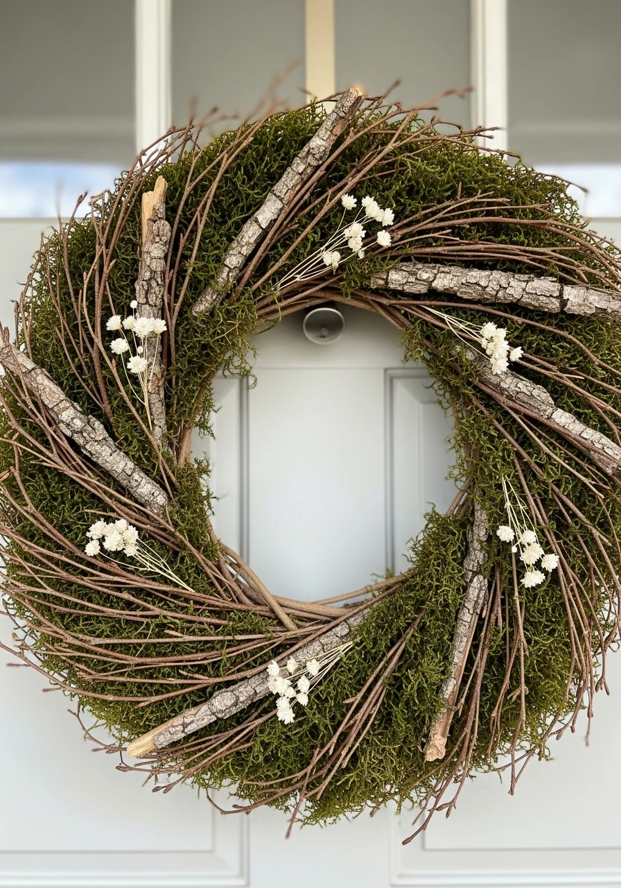 Earthy Moss and Twig Wreath - 50 Spring Front Door Decor Ideas