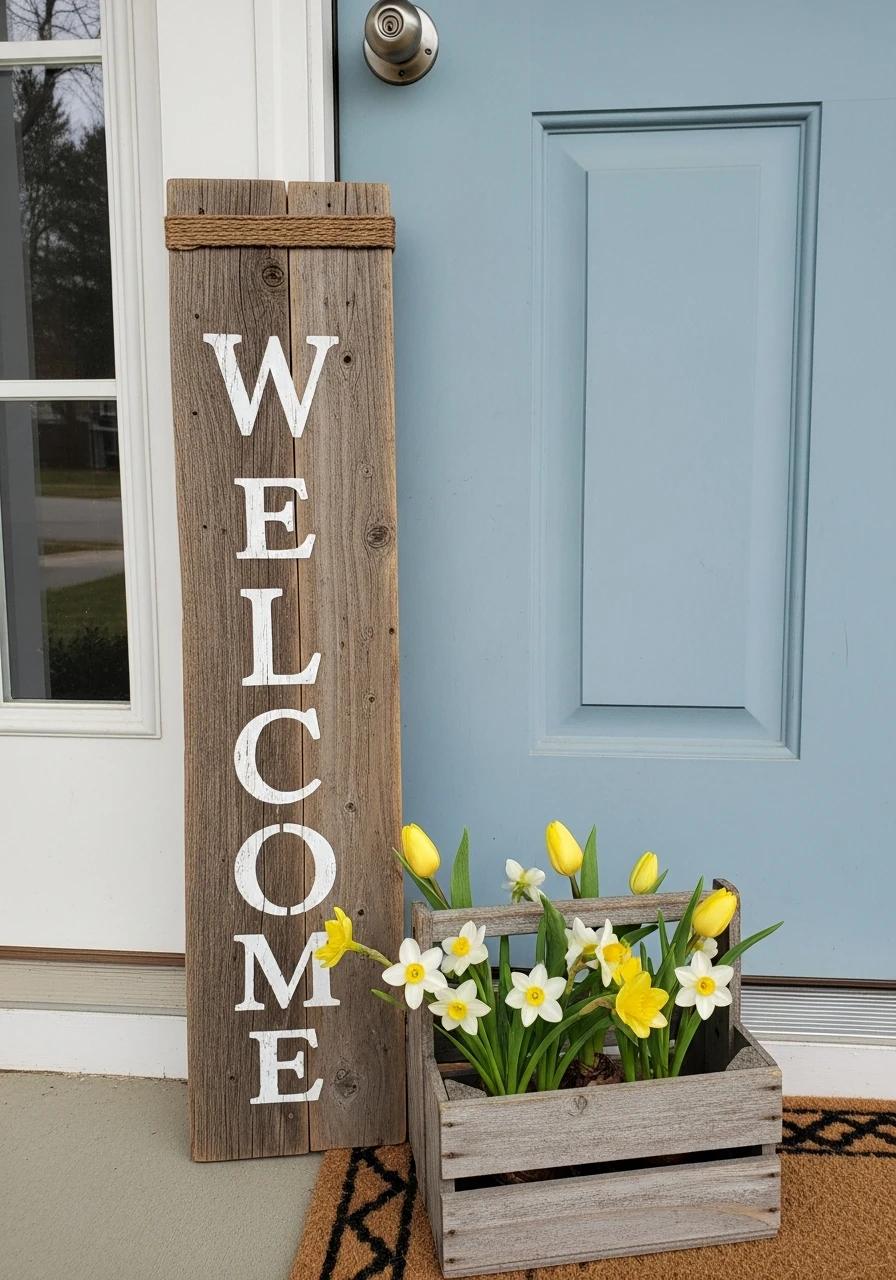 Reclaimed Wood Accents - 50 Spring Front Door Decor Ideas