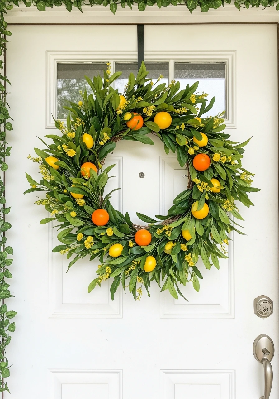 Bright Citrus Wreath - 50 Spring Front Door Decor Ideas