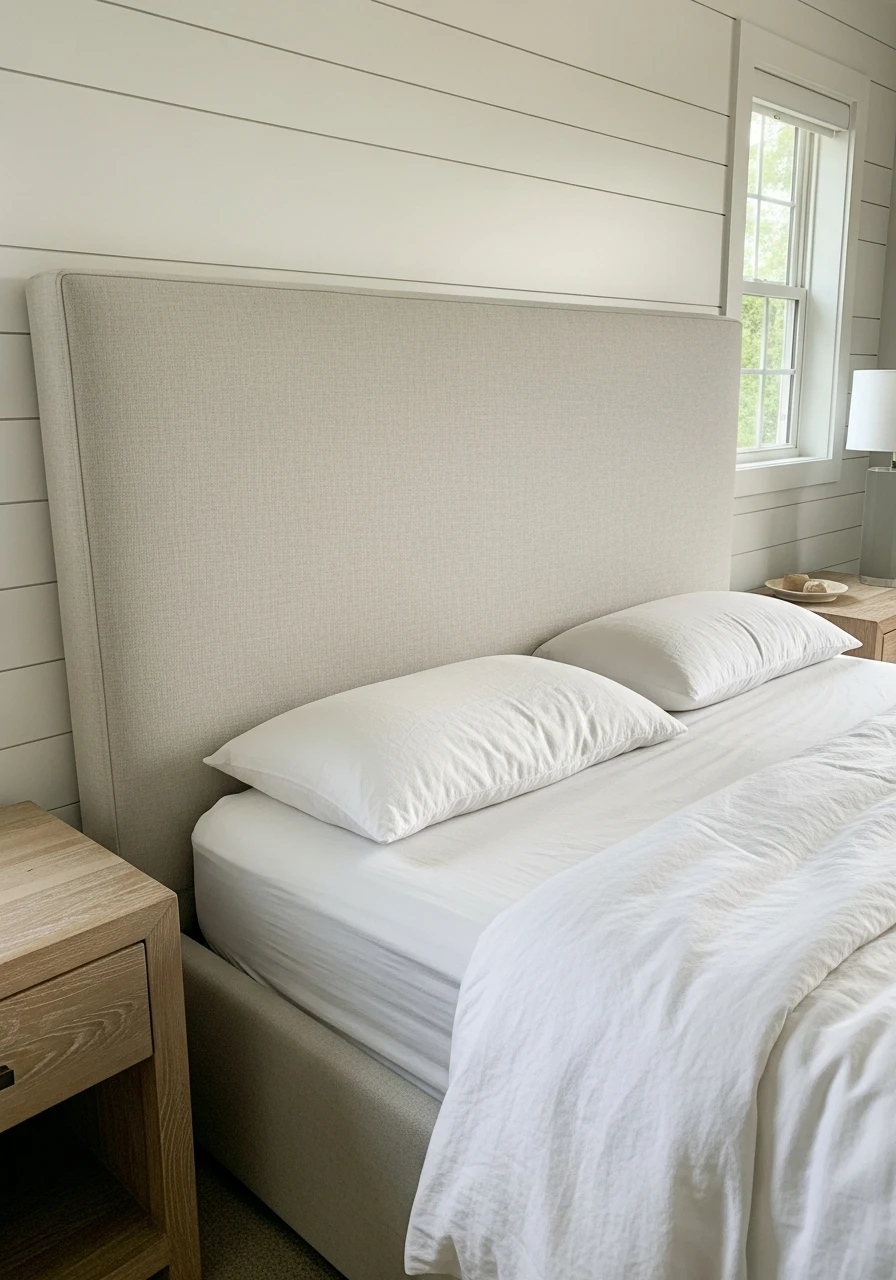 Upholstered Linen Headboard - 50 Modern Farmhouse Bedroom Ideas