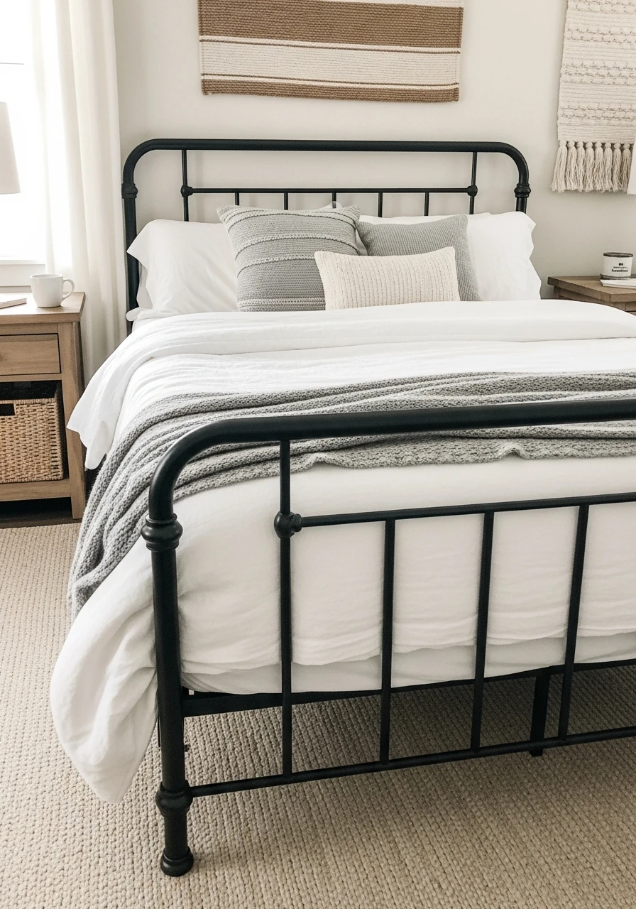 Rustic Metal Bed Frame - 50 Modern Farmhouse Bedroom Ideas
