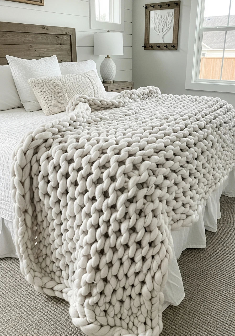 Chunky Knit Throw - 50 Modern Farmhouse Bedroom Ideas
