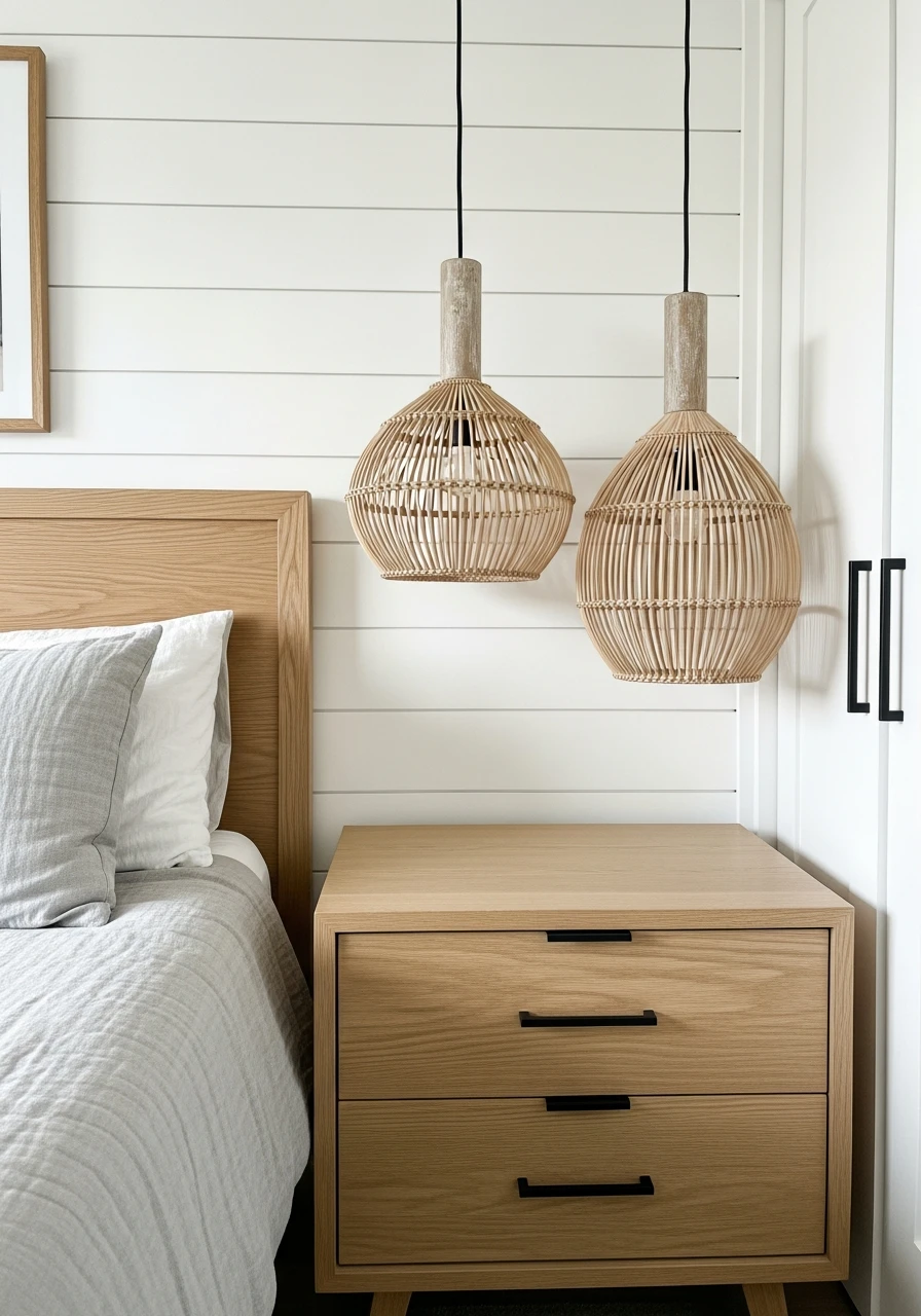 Wood Accent Pendant Lights - 50 Modern Farmhouse Bedroom Ideas