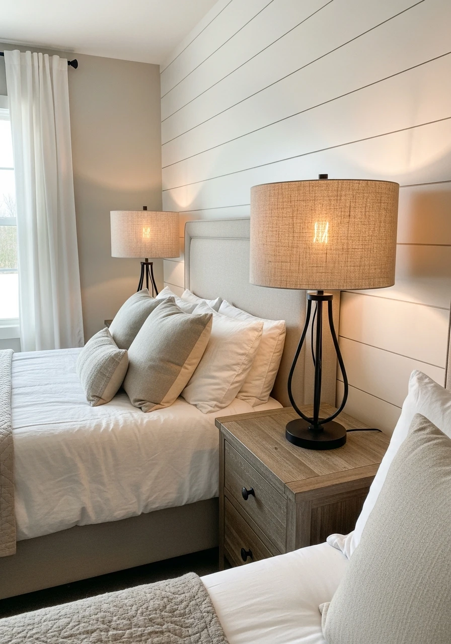 Warm Bedside Lamps - 50 Modern Farmhouse Bedroom Ideas