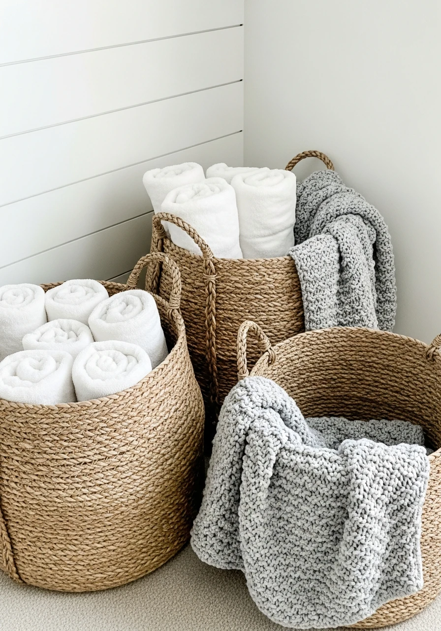 Woven Storage Baskets - 50 Modern Farmhouse Bedroom Ideas