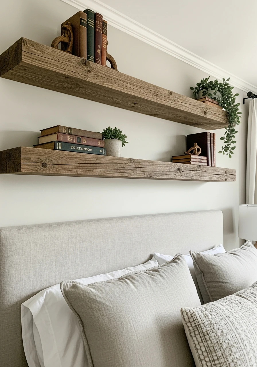 Rustic Floating Shelves - 50 Modern Farmhouse Bedroom Ideas