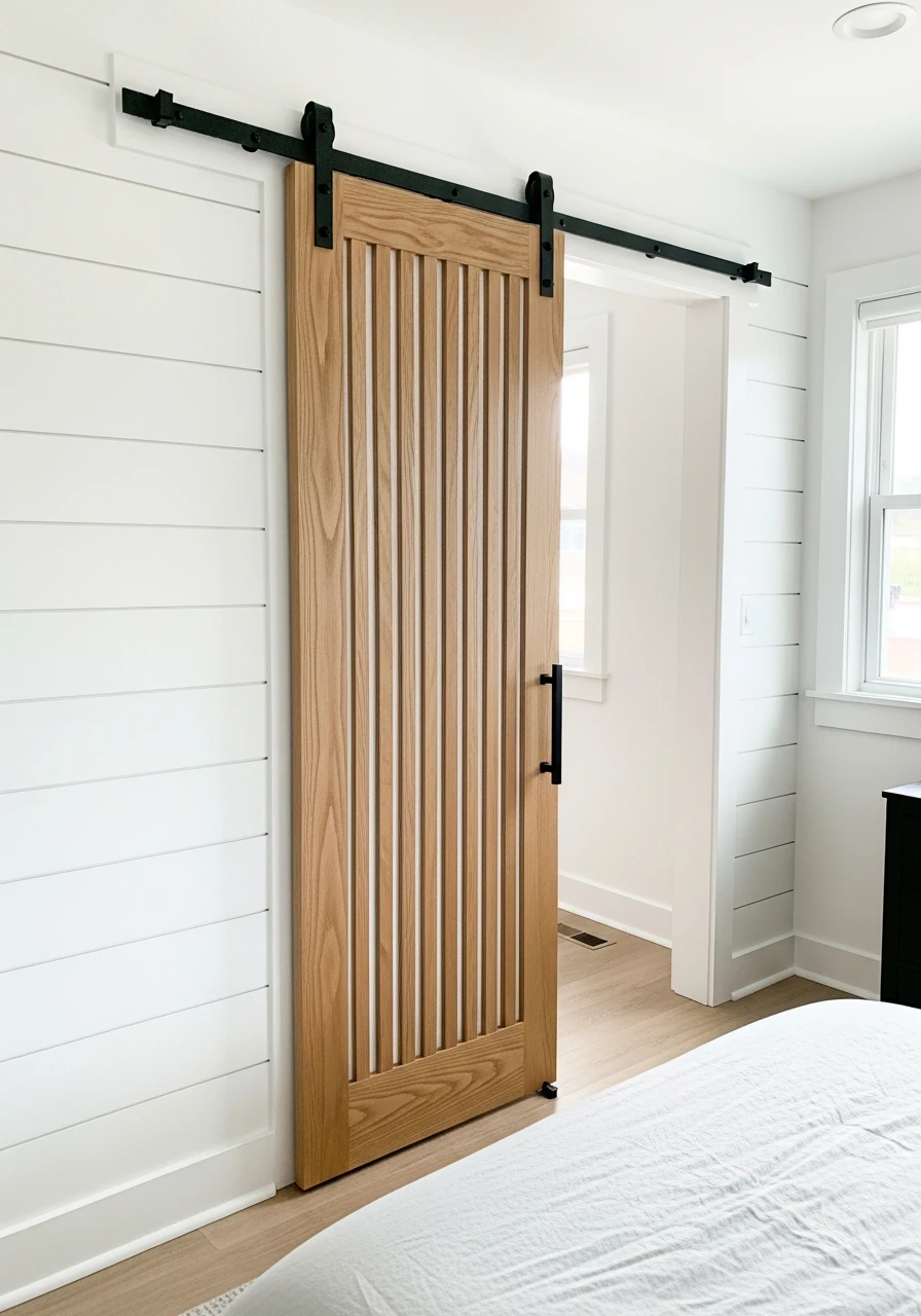 Sliding Barn Door - 50 Modern Farmhouse Bedroom Ideas
