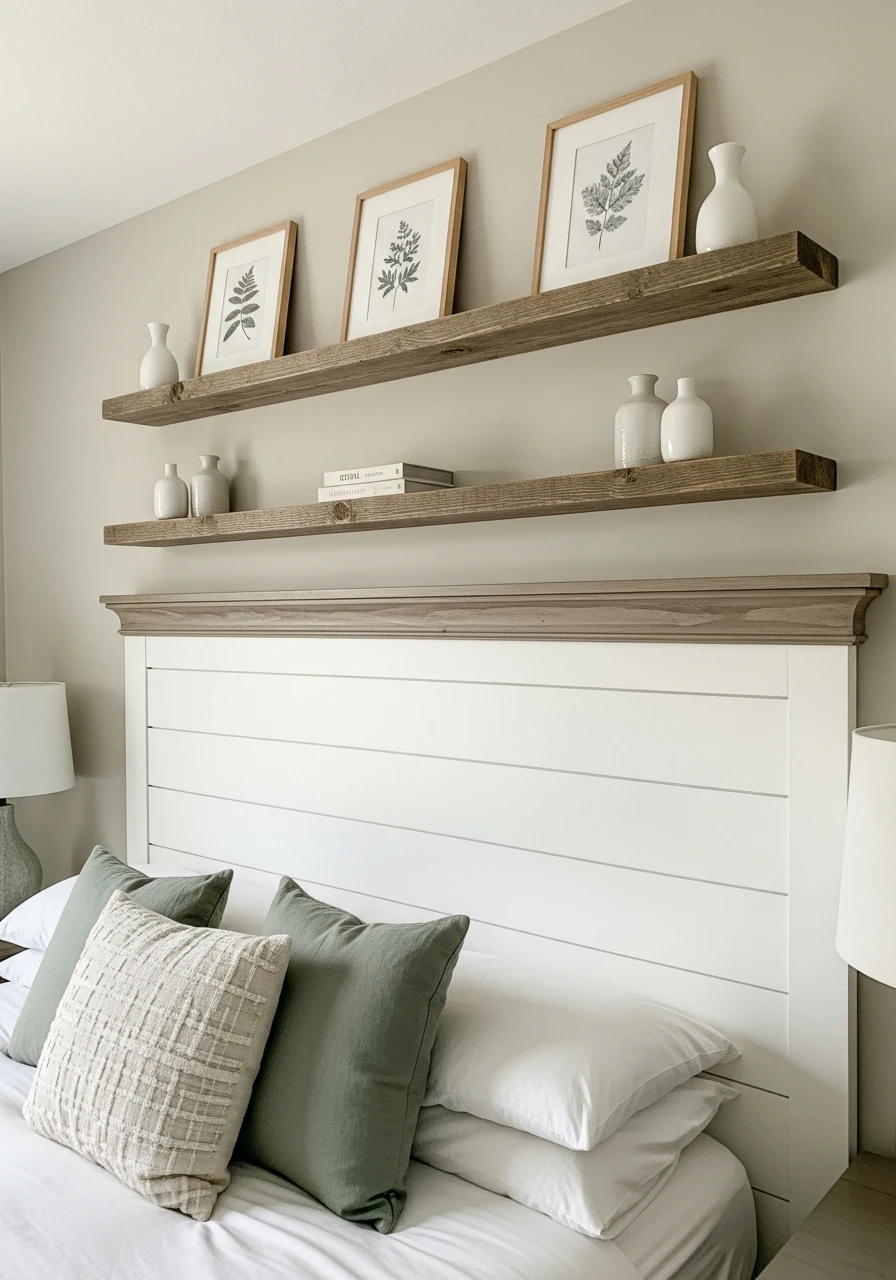 Over-Bed Storage Shelves - 50 Modern Farmhouse Bedroom Ideas