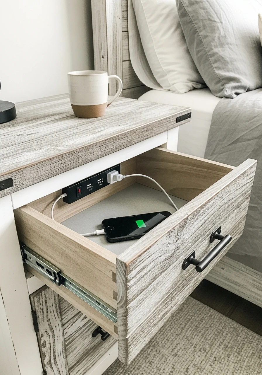 Hidden Charging Stations - 50 Modern Farmhouse Bedroom Ideas