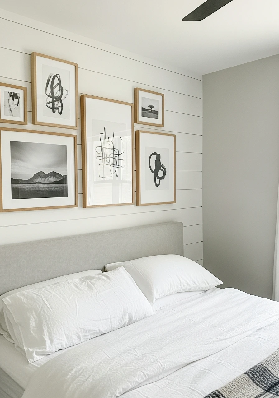 Curated Gallery Wall - 50 Modern Farmhouse Bedroom Ideas