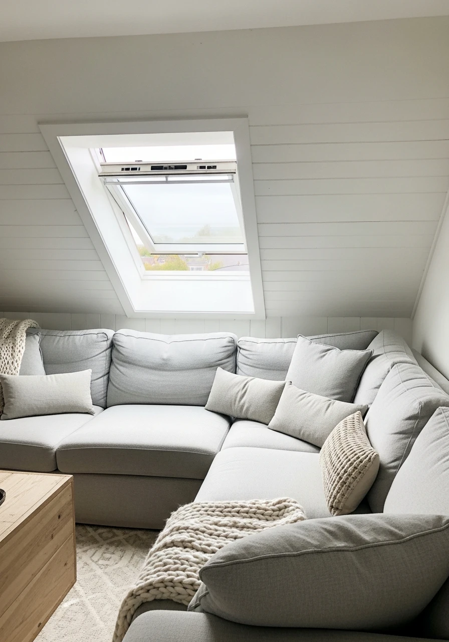 Skylight Main Seating Area - Attic Living Room Ideas