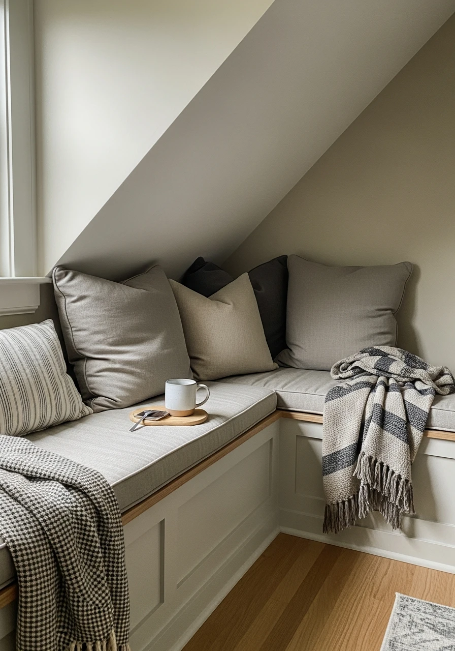 Built-In Bench Under Eaves - Attic Living Room Ideas