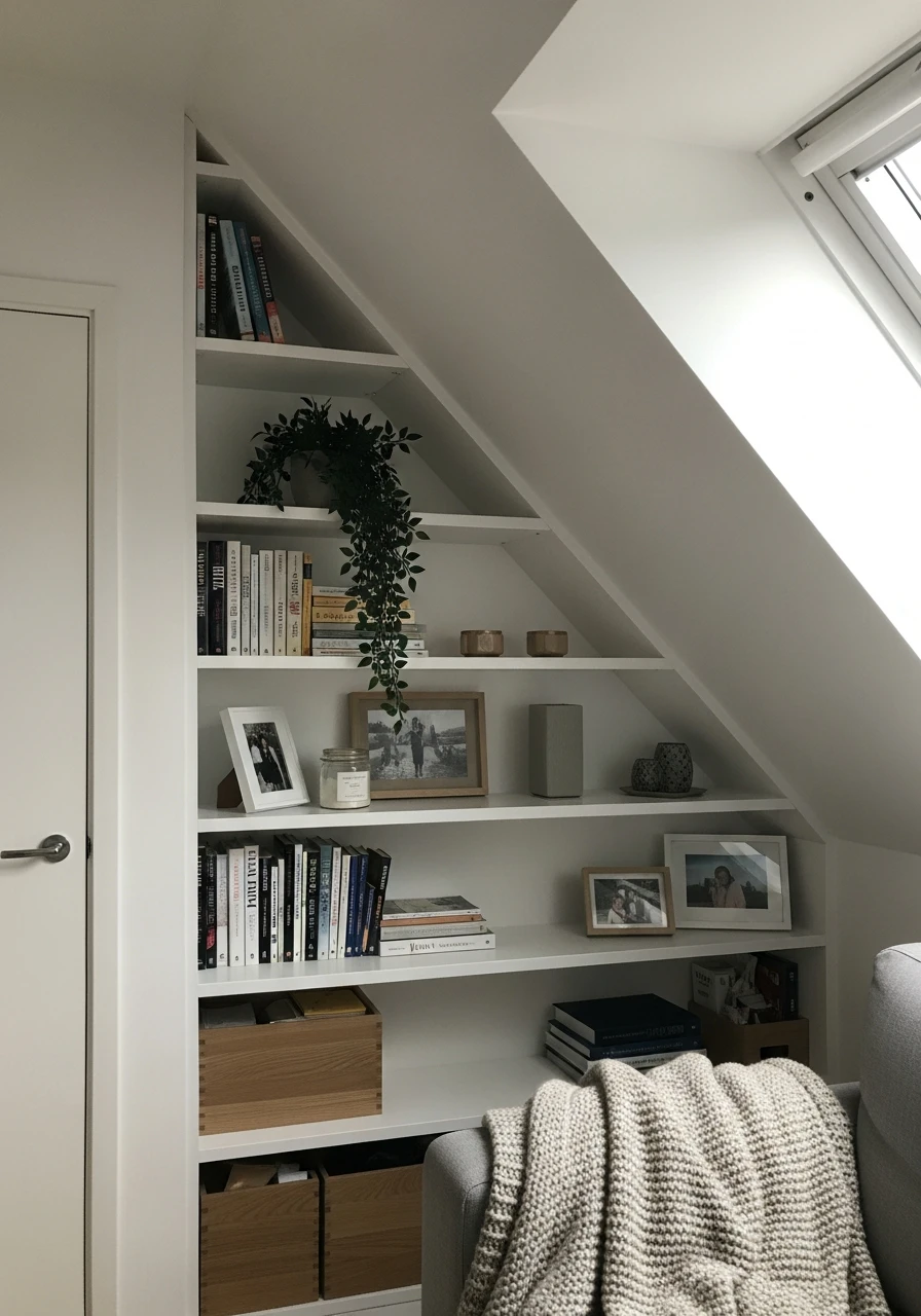 Shelving Under Slopes - Attic Living Room Ideas