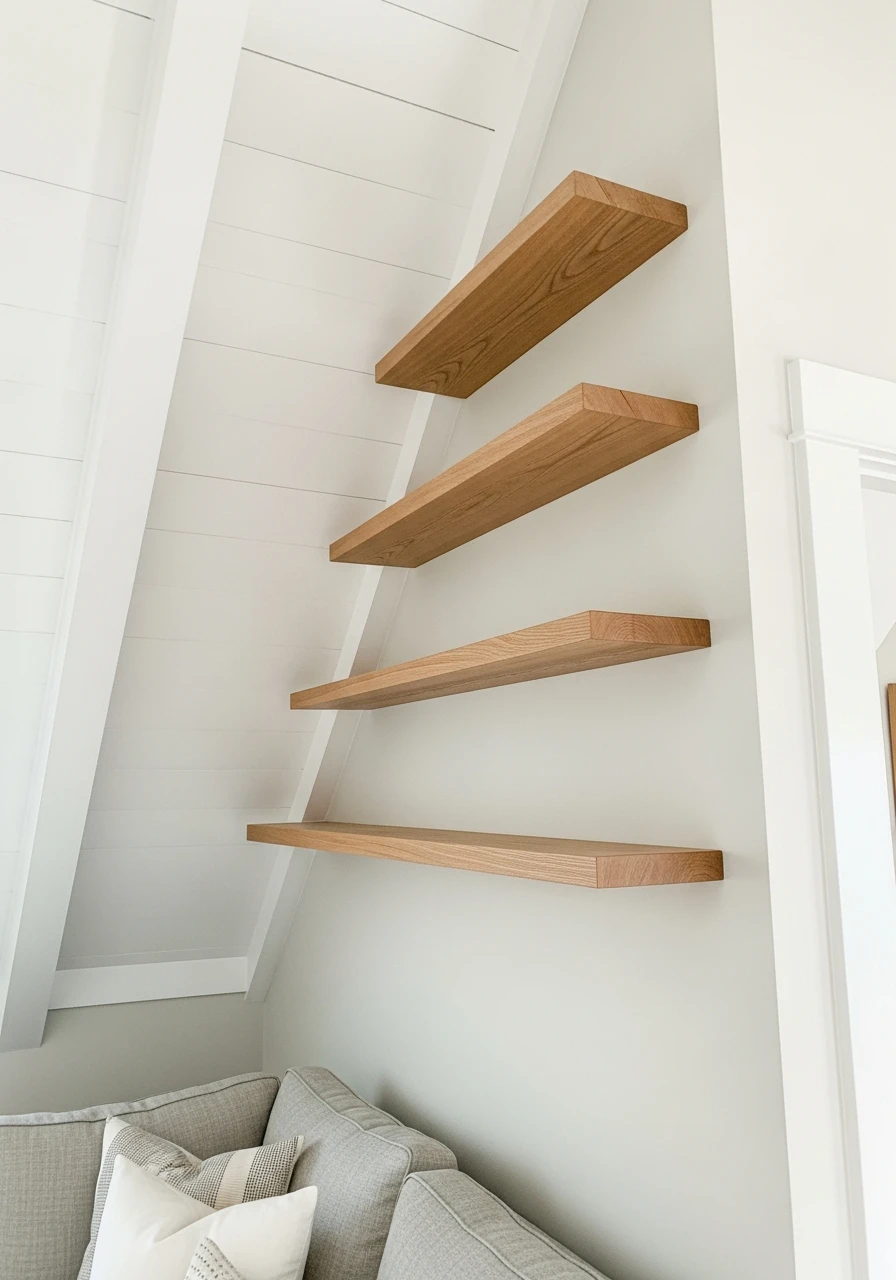 Floating Shelves for Height - Attic Living Room Ideas