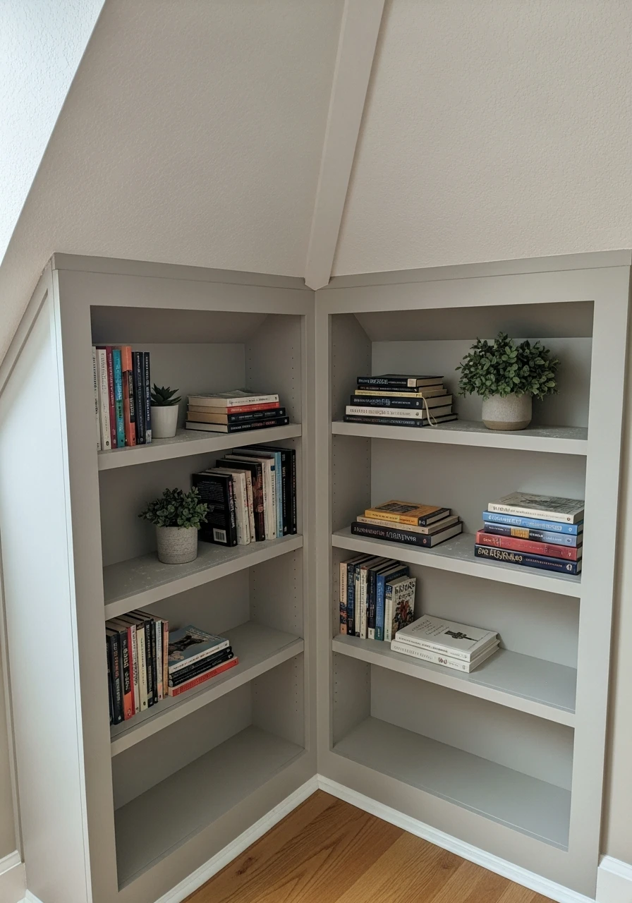 Alcove Built-In Shelves - Attic Living Room Ideas