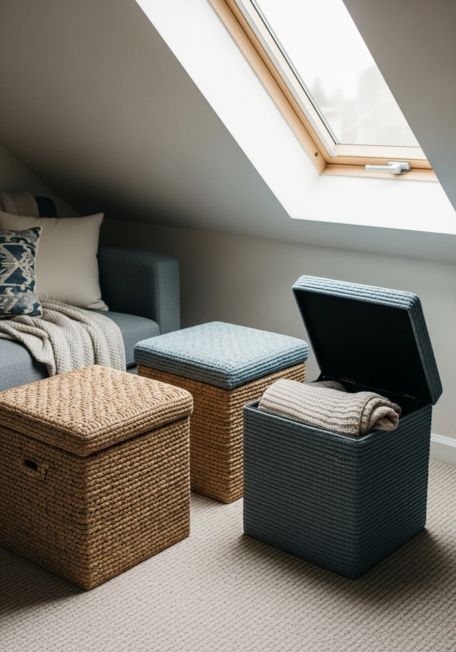Flexible Storage Ottomans - Attic Living Room Ideas