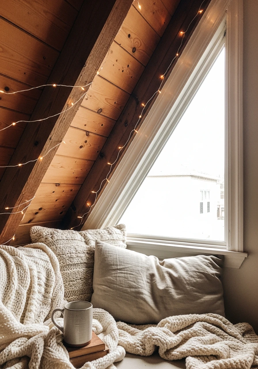 Cozy String Lighting - Attic Living Room Ideas