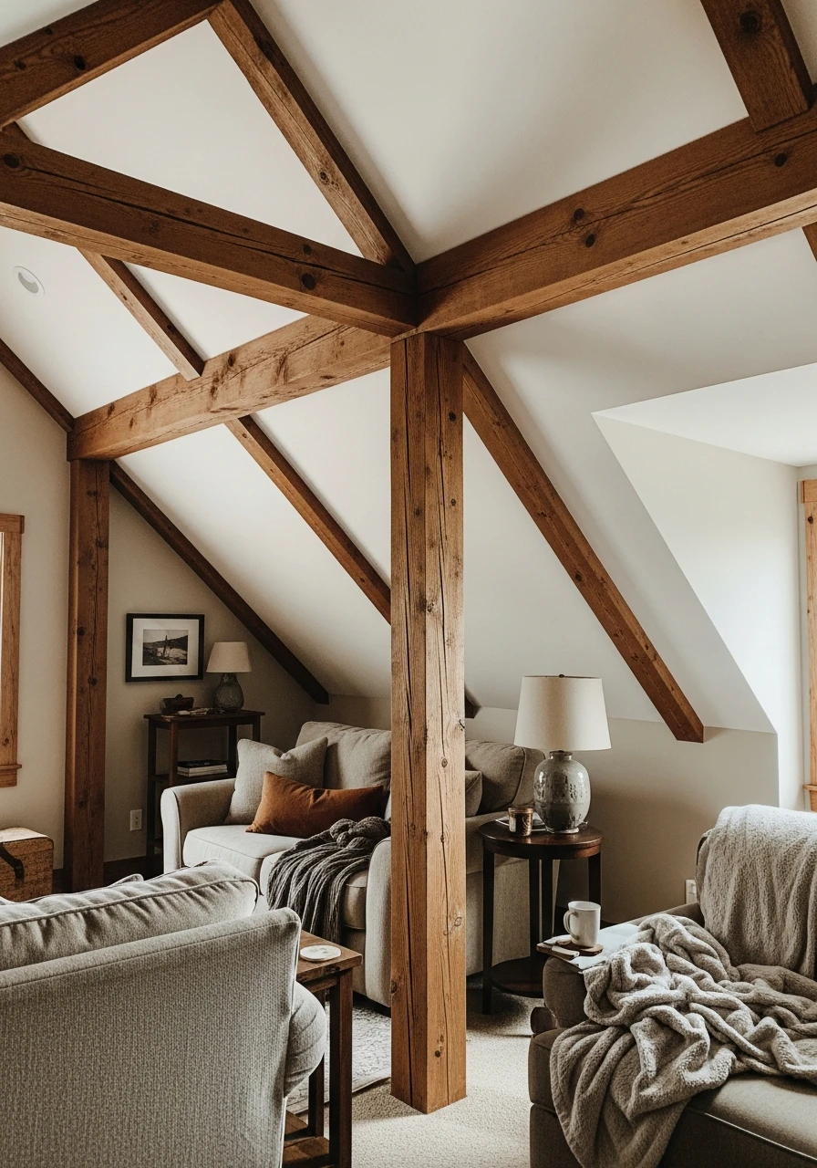 Exposed Wood Beams - Attic Living Room Ideas
