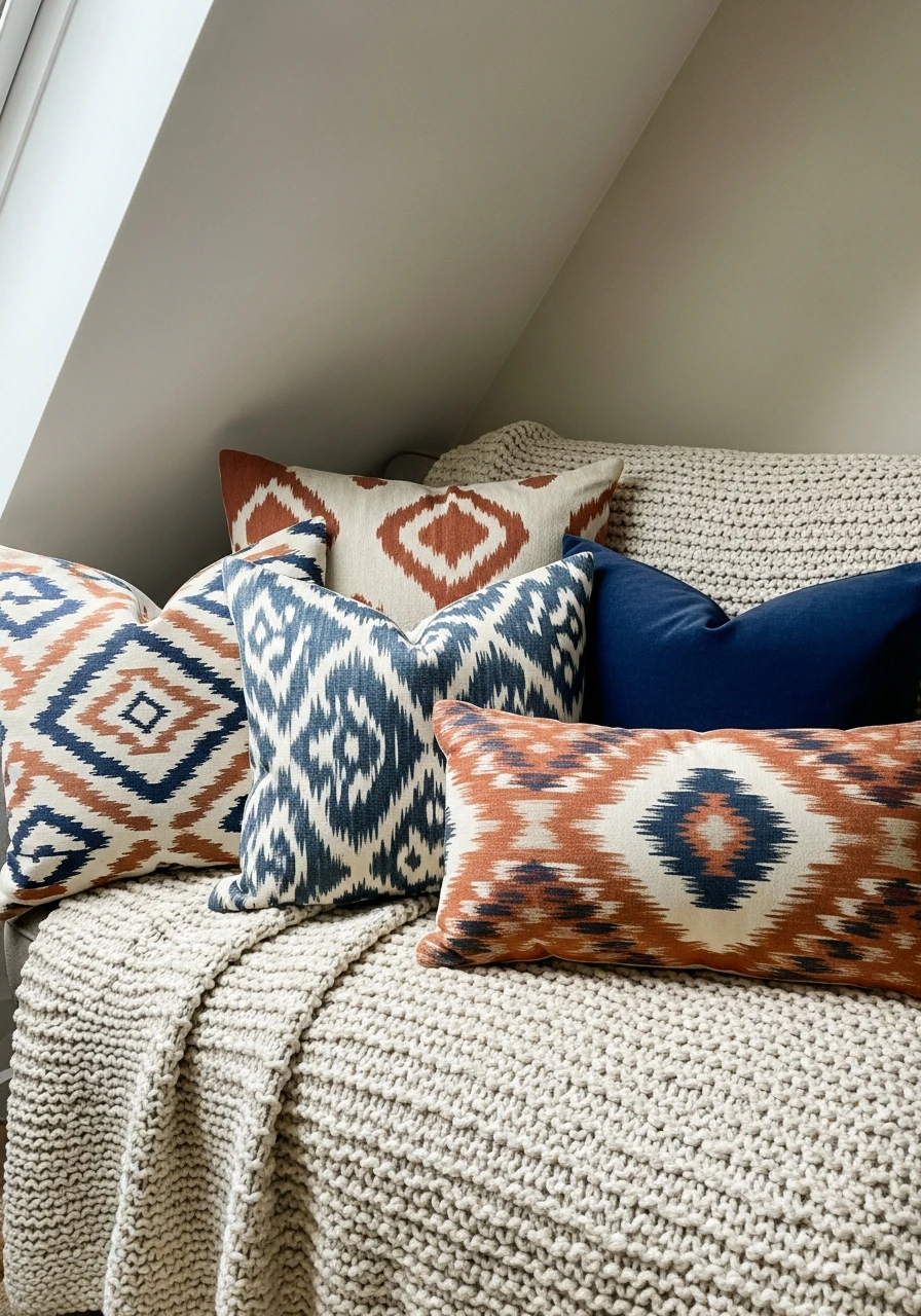Patterned Throw Pillows - Attic Living Room Ideas