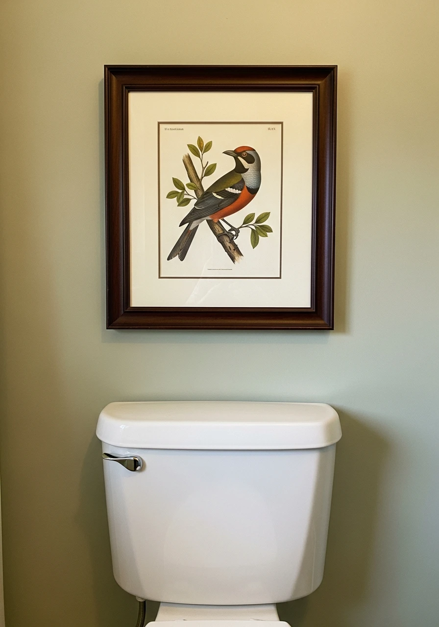 Charming Vintage Illustration - 50 Smart Back of Toilet Decor Ideas That Look High-End