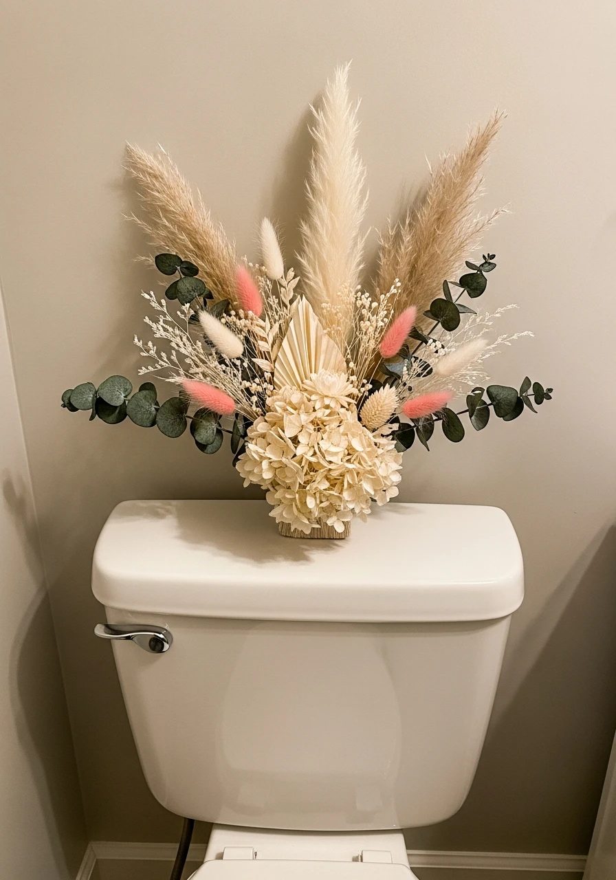 Dried Floral Arrangement - 50 Smart Back of Toilet Decor Ideas That Look High-End