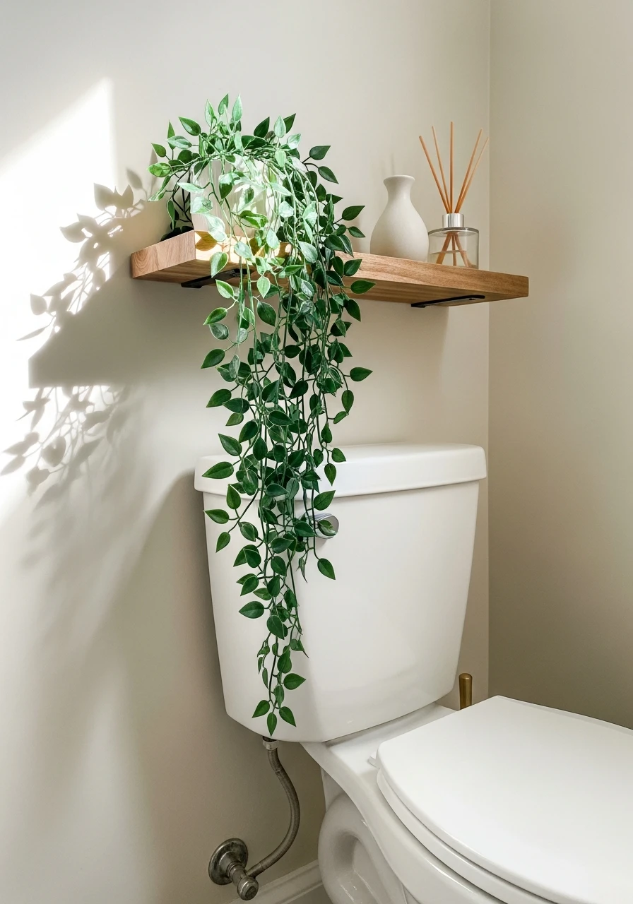 Trailing Shelf Vine - 50 Smart Back of Toilet Decor Ideas That Look High-End
